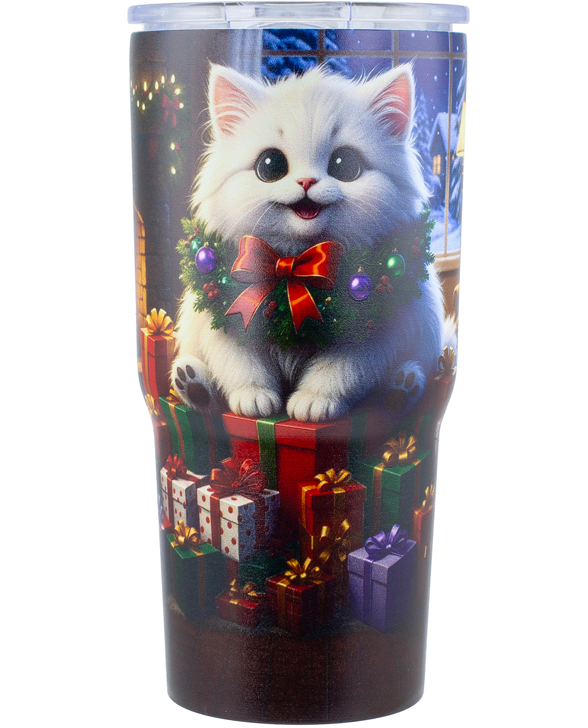 20oz Tumbler Whimsical Holiday White Kitty