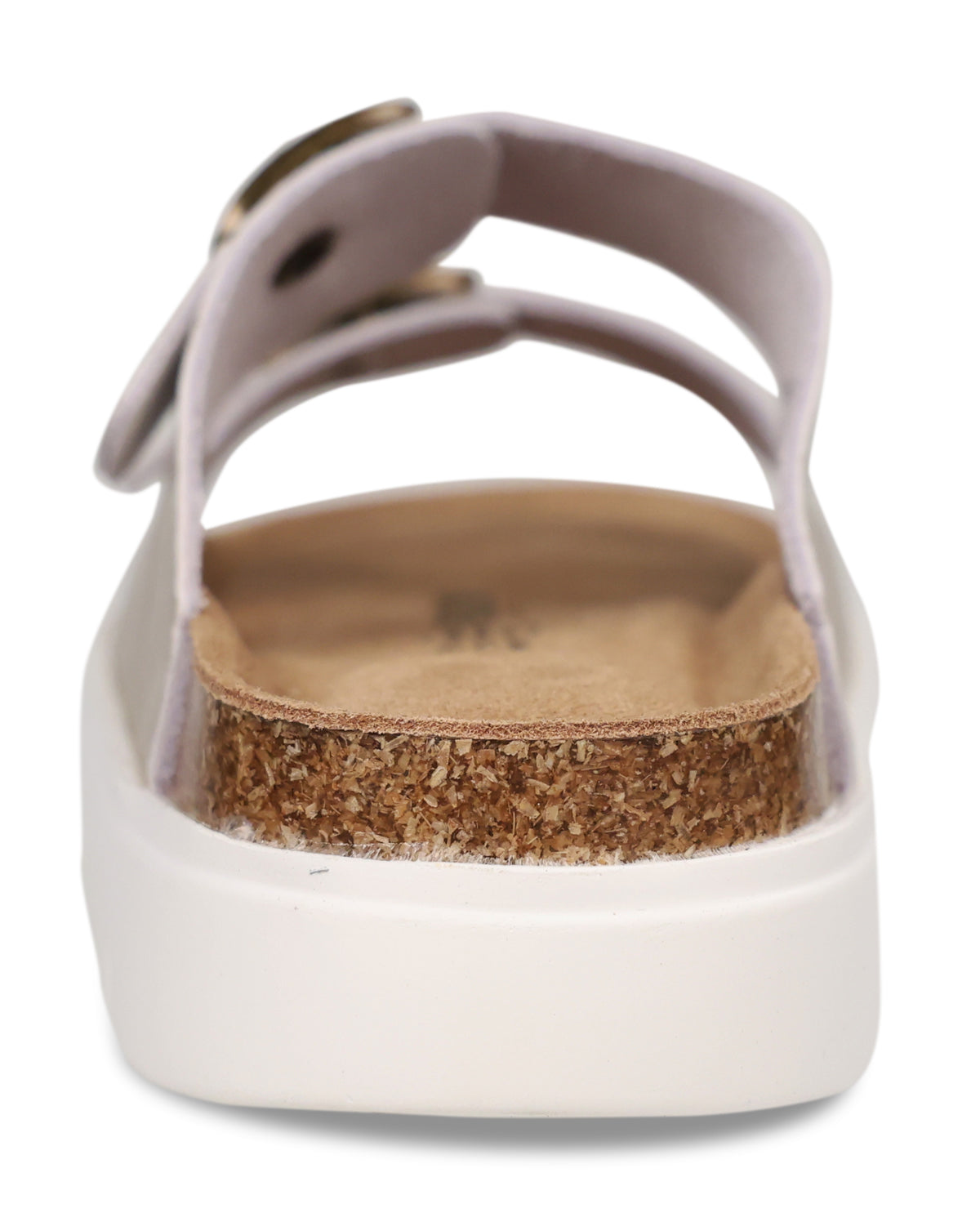 Gold sandal with cork insole on a white background