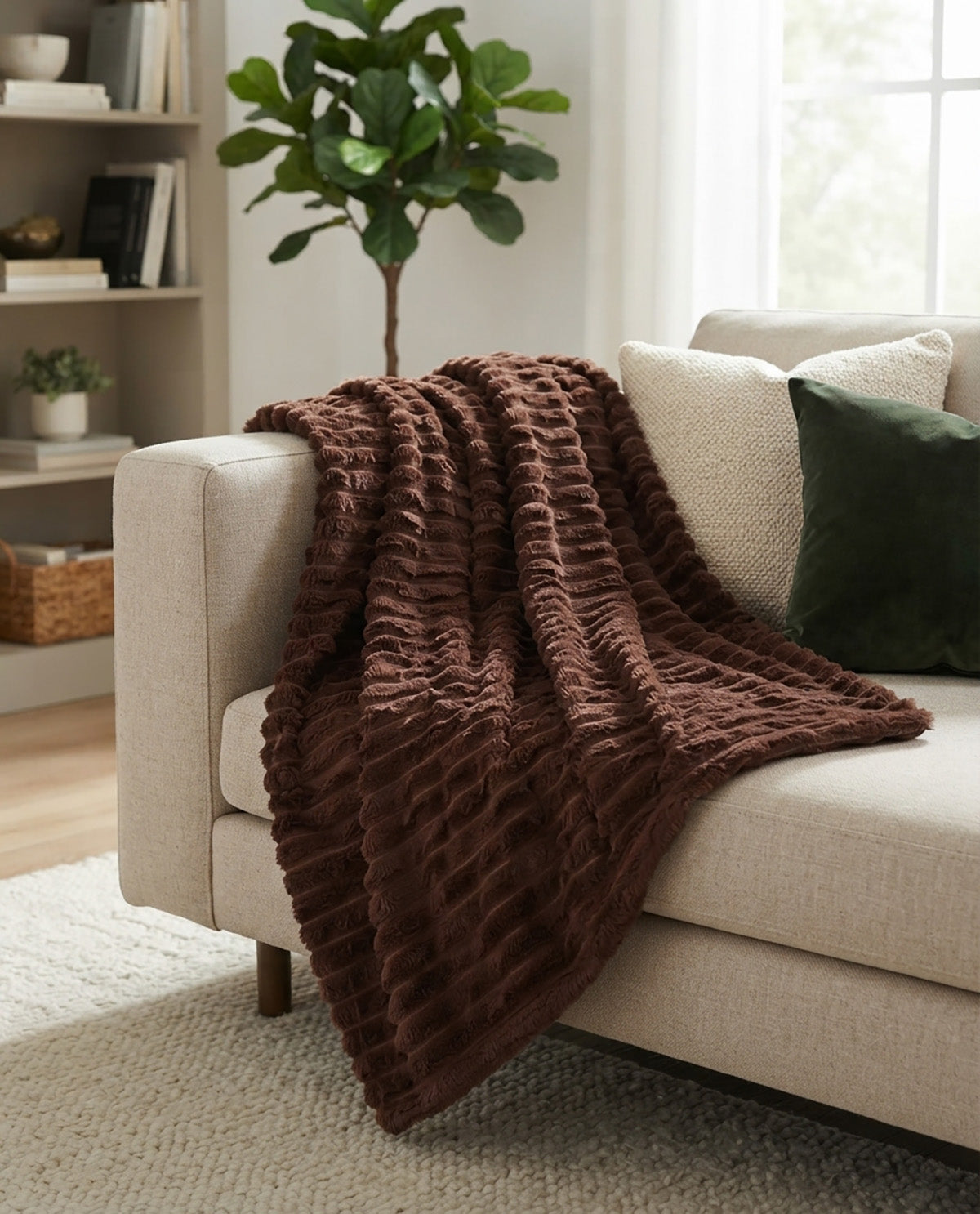 Coffee Ribbed Plush Throw