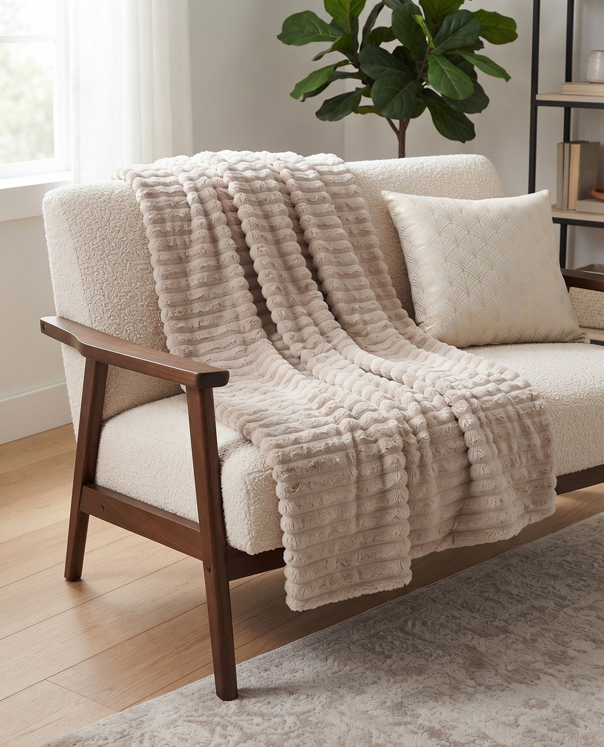 Champagne Ribbed Plush Throw