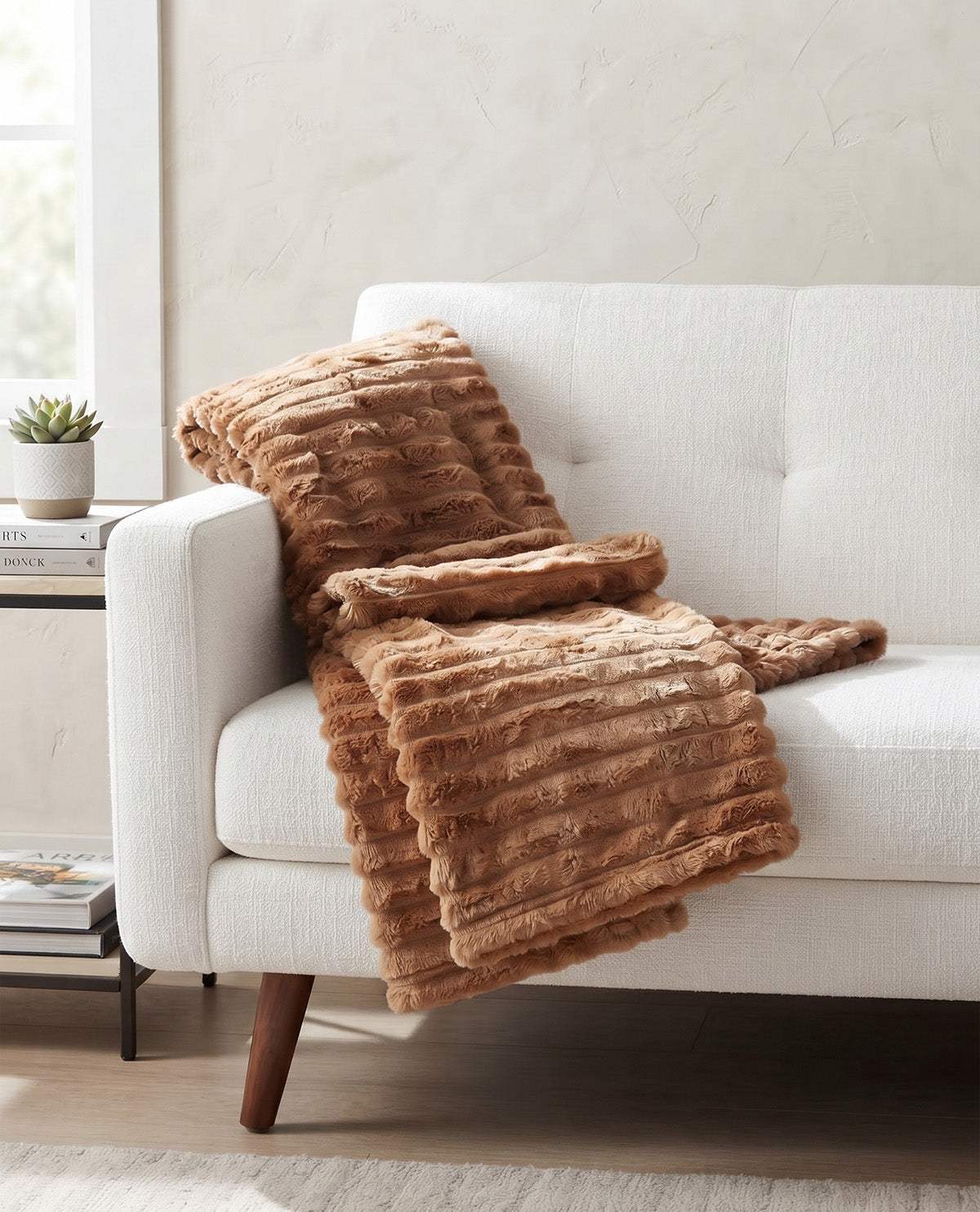 Cinnamon Plush Ribbed Throw