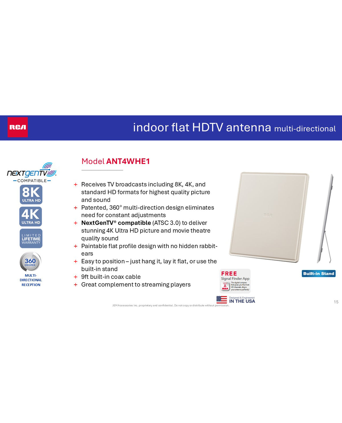 RCA Indoor Flat Antenna 40 Mile