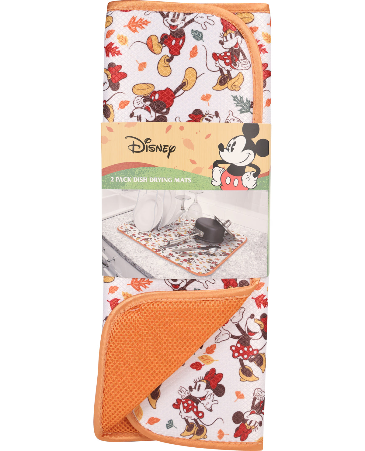 Disney-themed dish drying mats with Mickey and Minnie Mouse design on a white background.