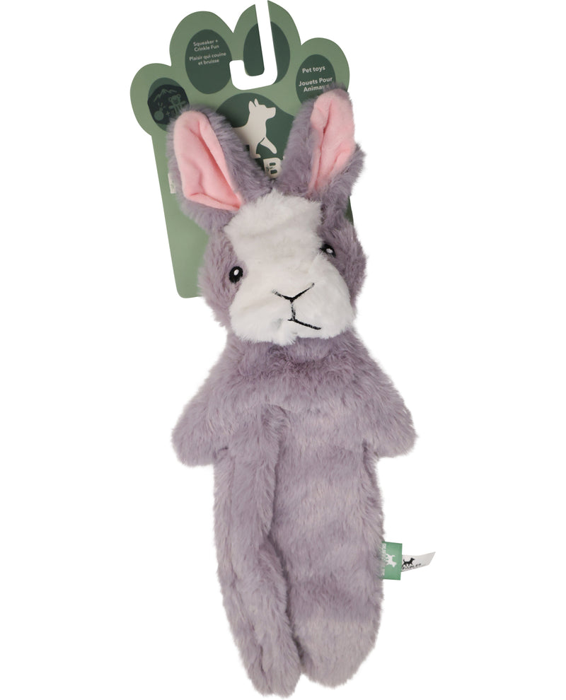 Plush rabbit toy with pink ears on a white background