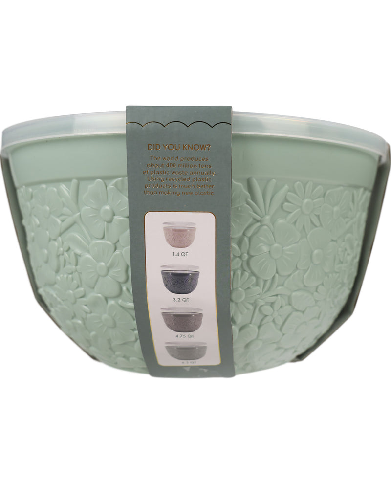 Sage 4 Piece Embossed Mixing Bowl Set With Lid