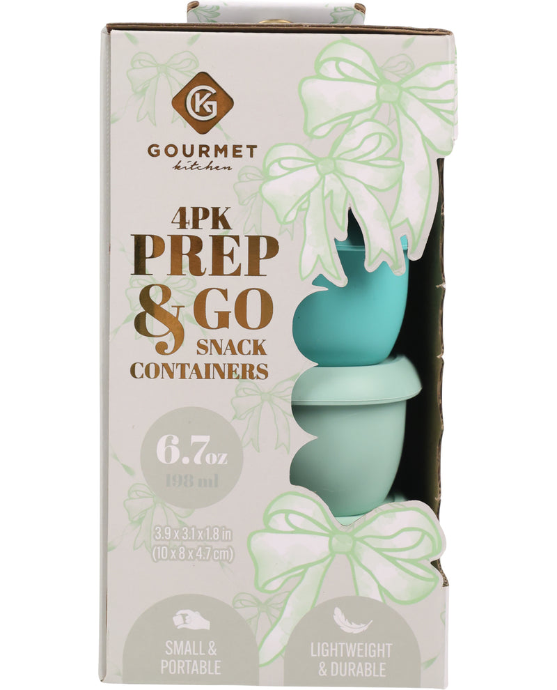 Gourmet Kitchen 4-pack of Prep & Go snack containers in a 6.7 oz size, shown in its retail packaging box.