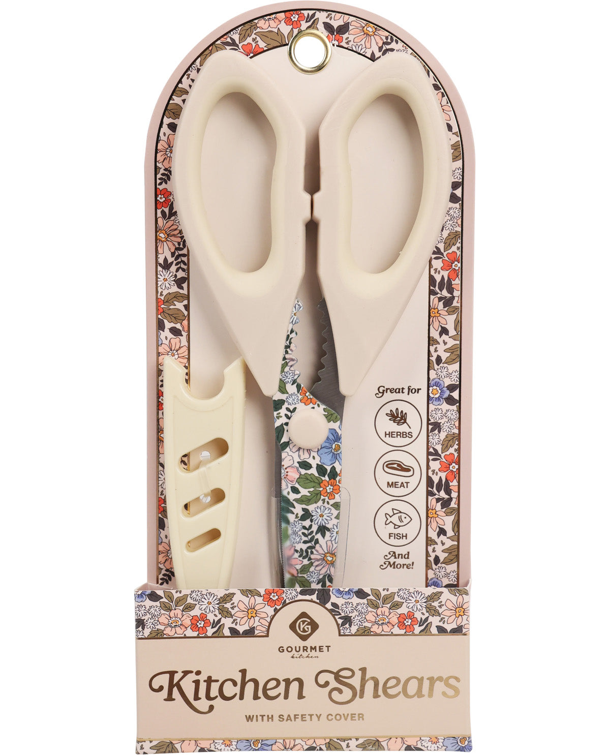 Cream Floral Print Kitchen Shears With Cover