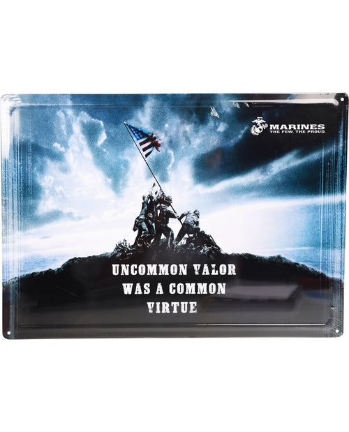 Decorative plaque with American flag, mountain, and text 'Uncommon Valor Was a Common Virtue' on a white background.