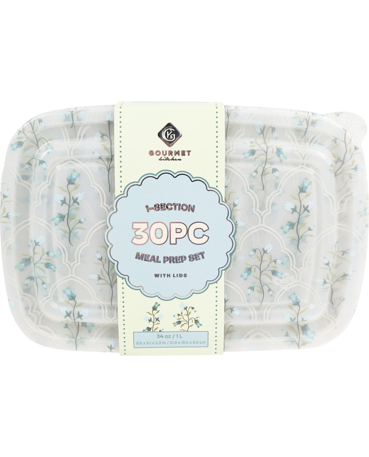 30-piece meal prep set with floral design on a white background