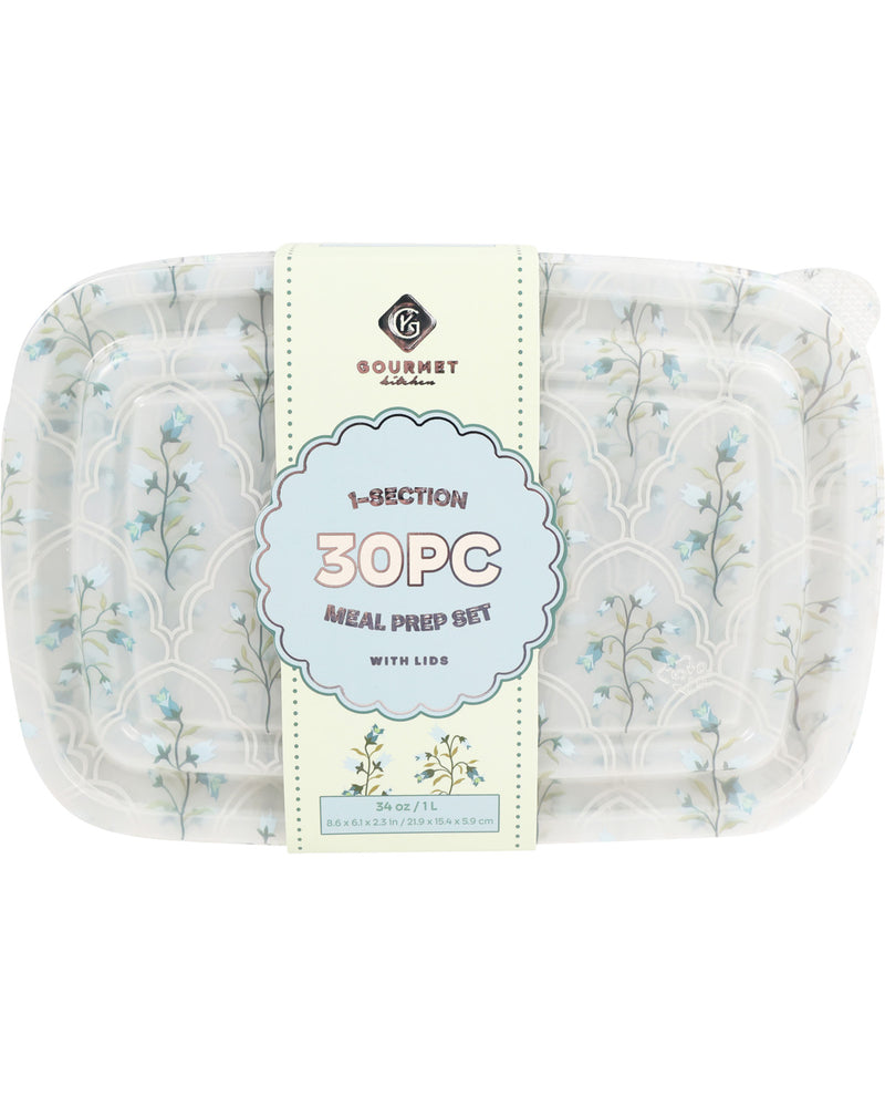 30-piece meal prep set with floral design on a white background