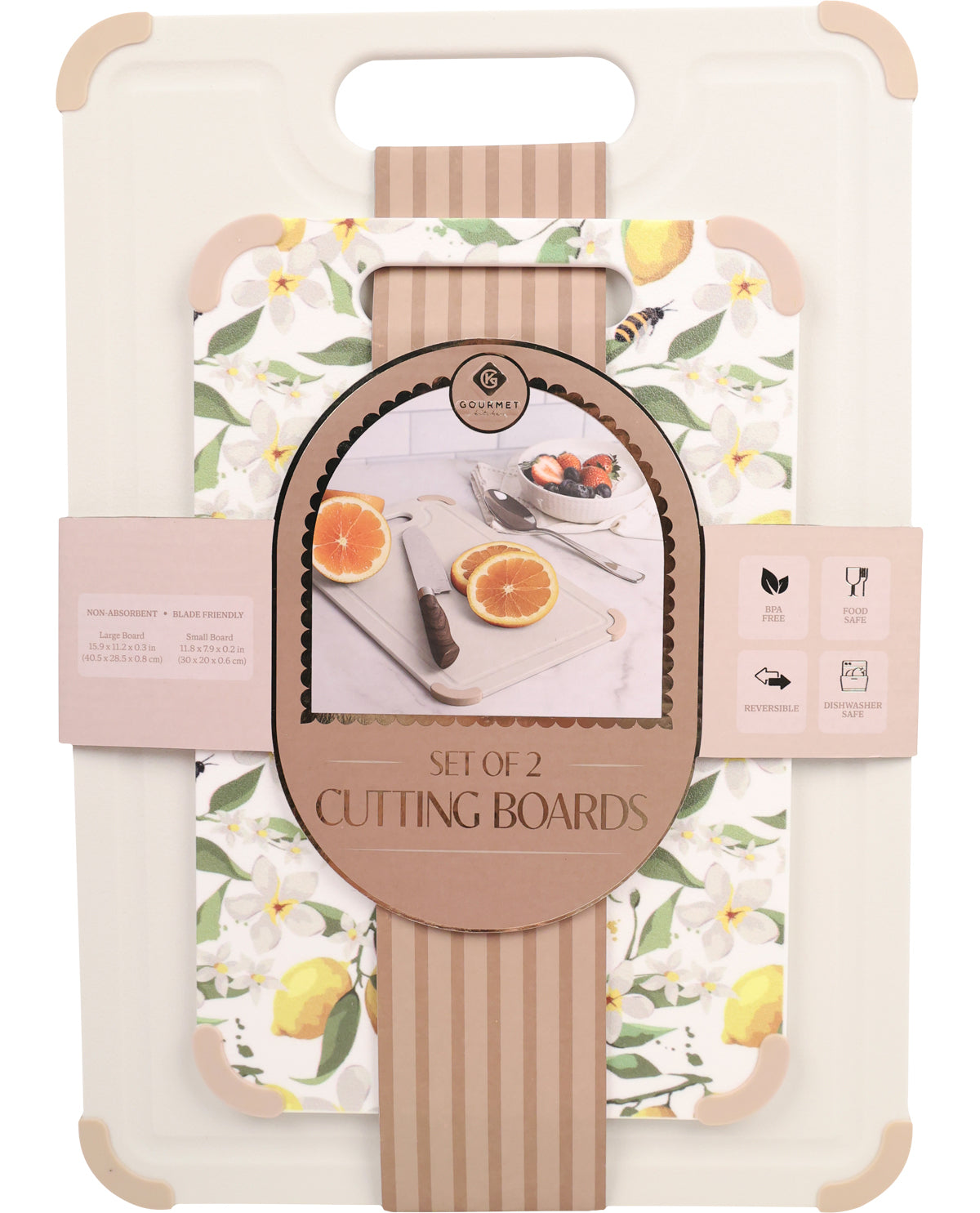 Set of 2 cutting boards in packaging with floral design