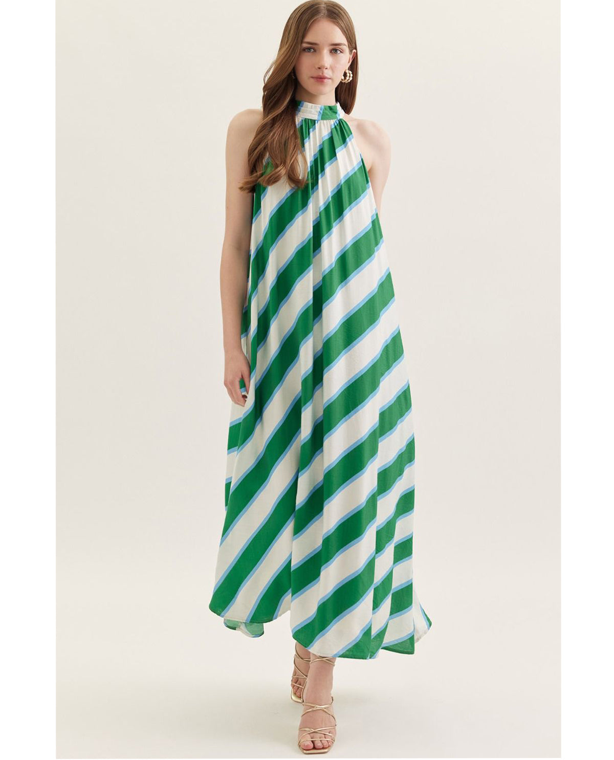 Entro Stripe Halter Dress Green