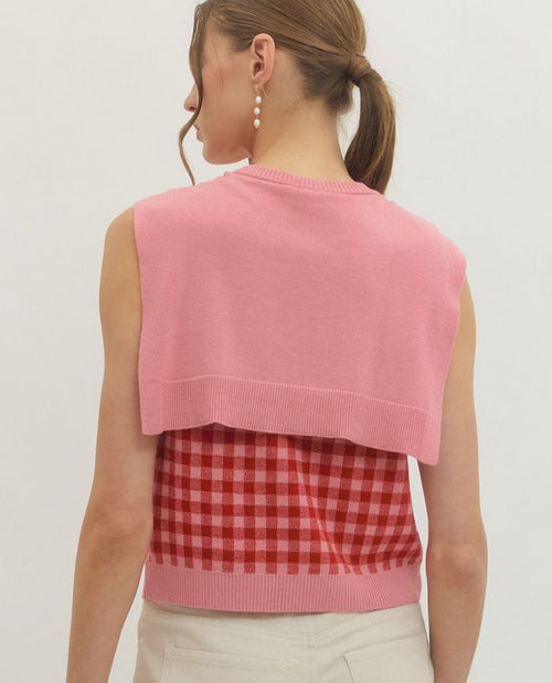 Entro Sleeveless Sweater With Tie Front Pink/Red