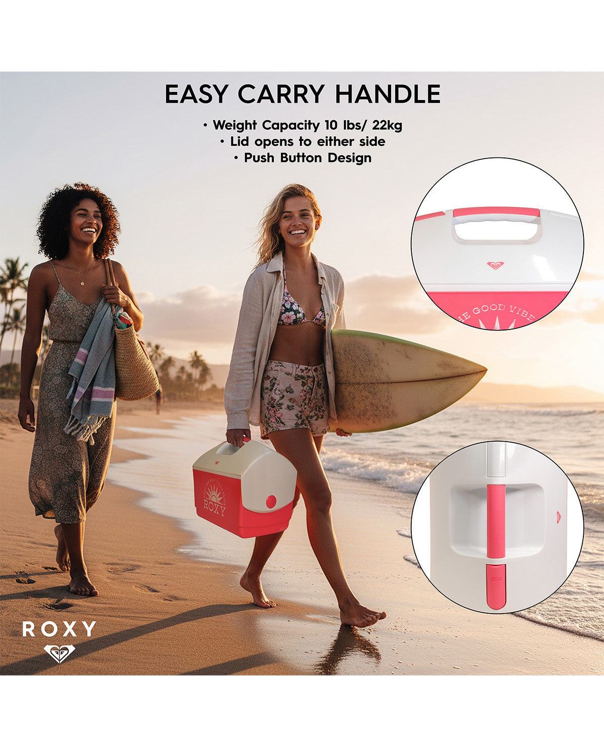 Roxy 12qt Hard Sided Cooler Blue/Pink 9 Cans
