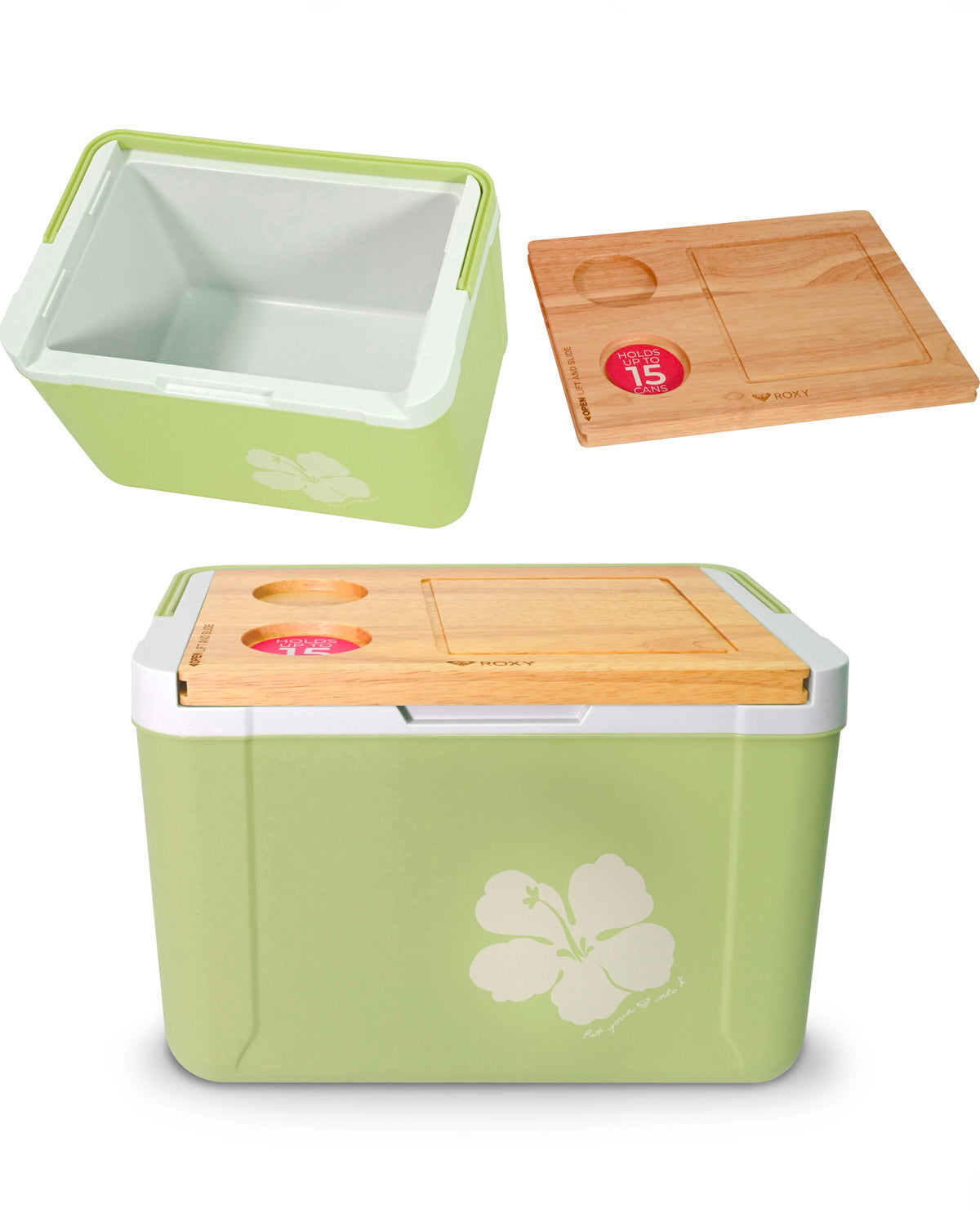 Roxy 15qt W/wooden Lid Cooler Green/Pink
