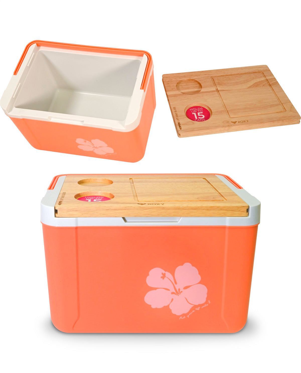 Roxy 15qt W/wooden Lid Cooler Green/Pink