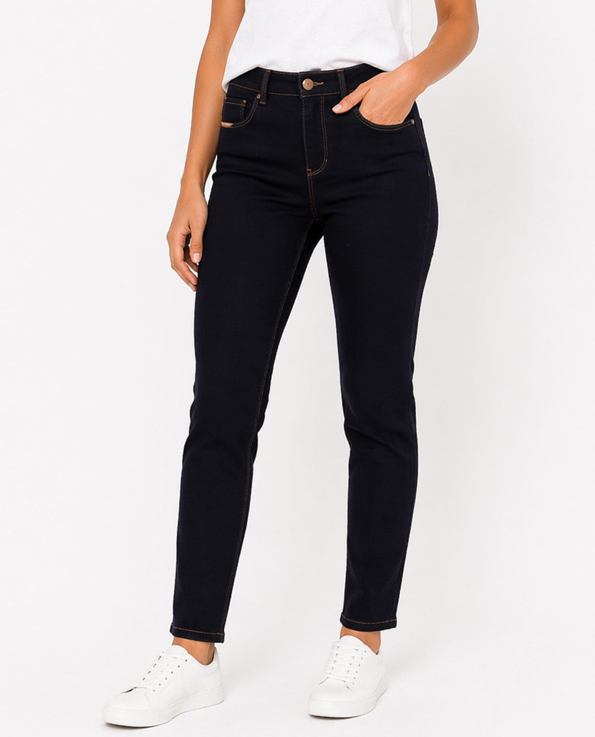 D Jeans Single Button Ankle Jean Super Dark Rinse