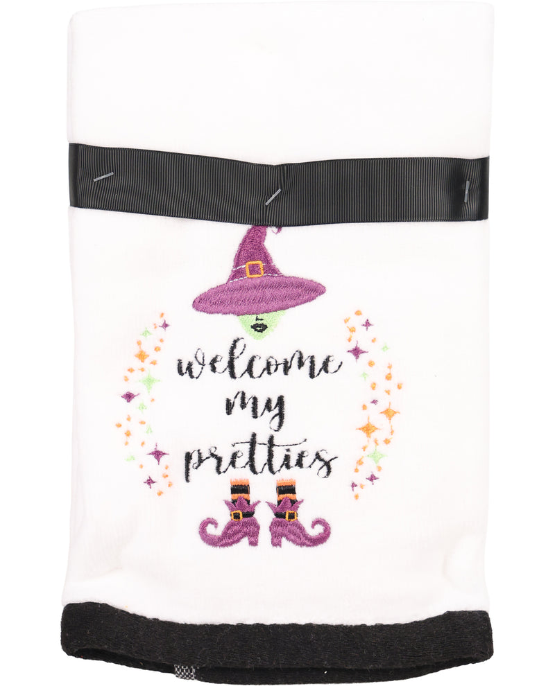 Halloween-themed bag with a witch hat, text, and candy corn design on a white background.