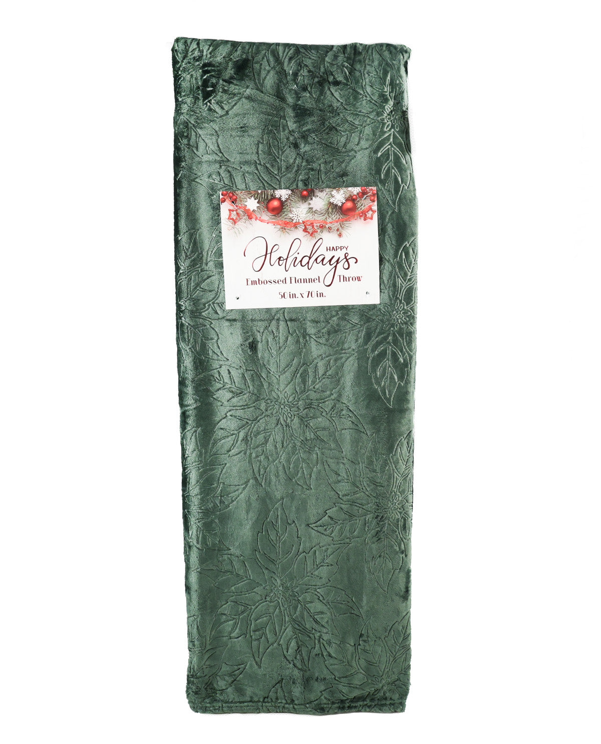 Poinsettia Embossed Green Throw