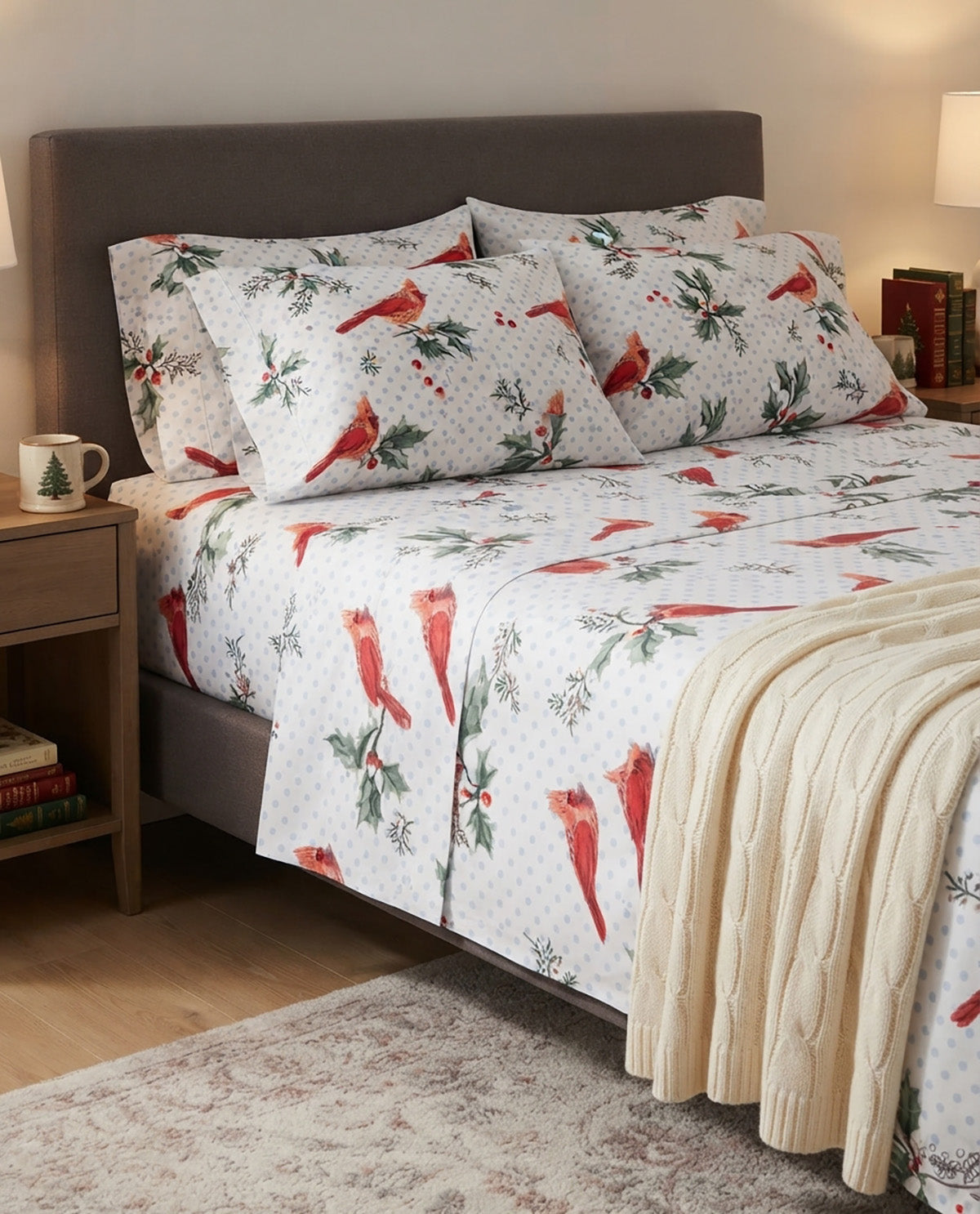 Home For The Holidays Cardinal 4 Piece Queen Sheet Set