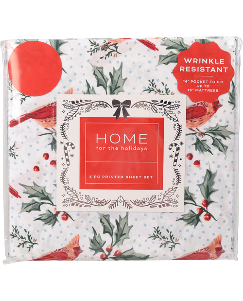 Home For The Holidays Cardinals 4 Piece Full Sheet Set