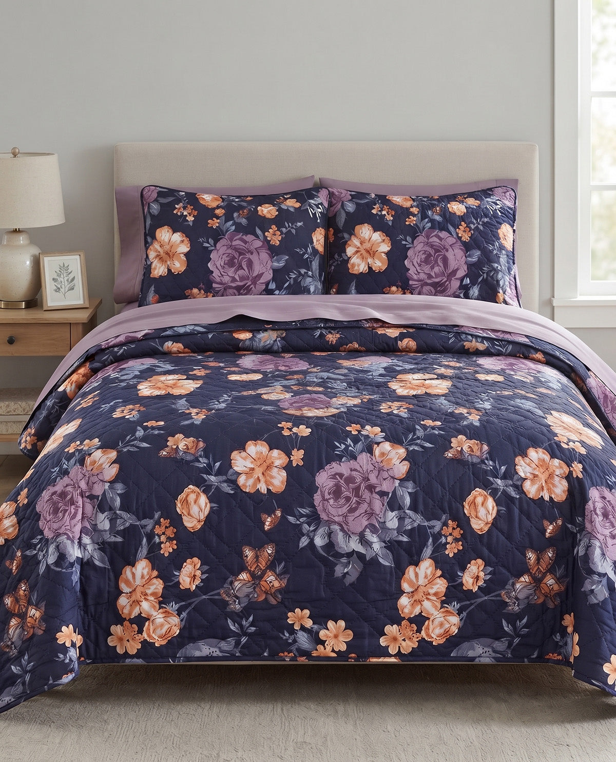 King Navy Floral Bedding