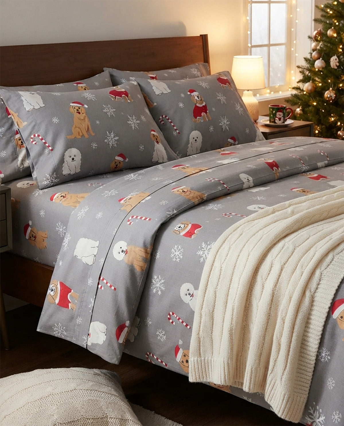 Home For The Holidays Christmas Pups 4 Piece Queen