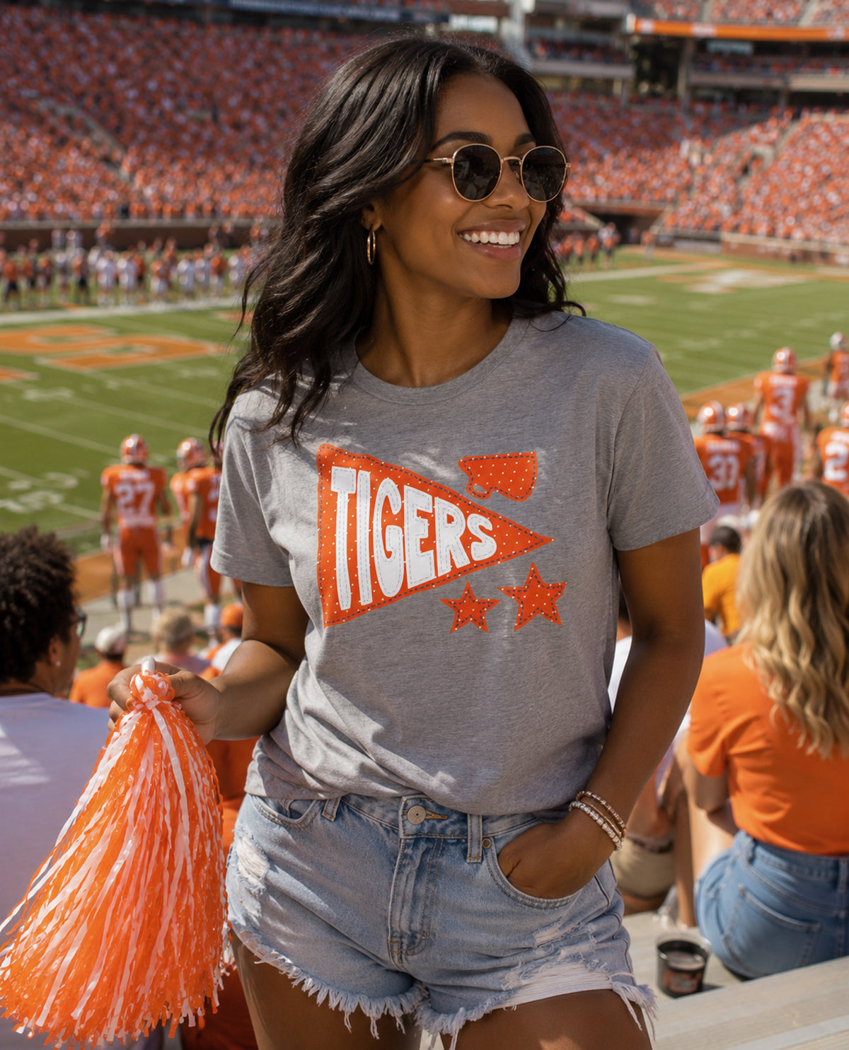 Clemson Pennant Short Sleeve Screen Tee Gray