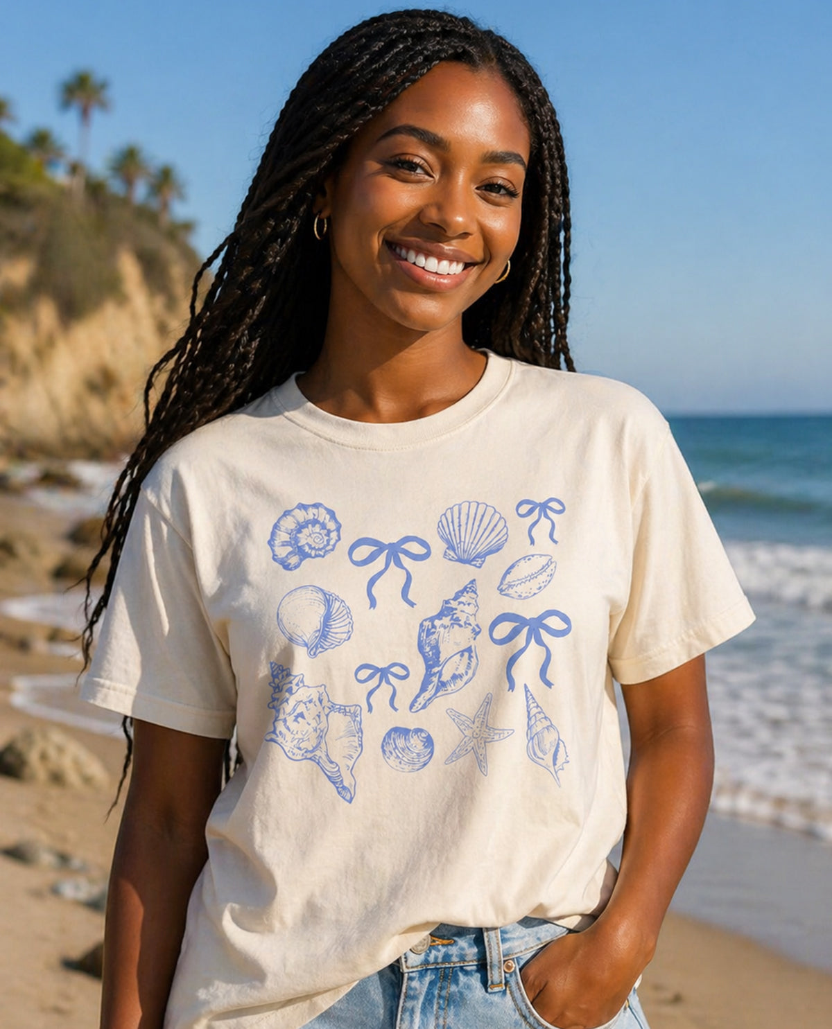 Seashells & Bows Short Sleeve Tee Ivory