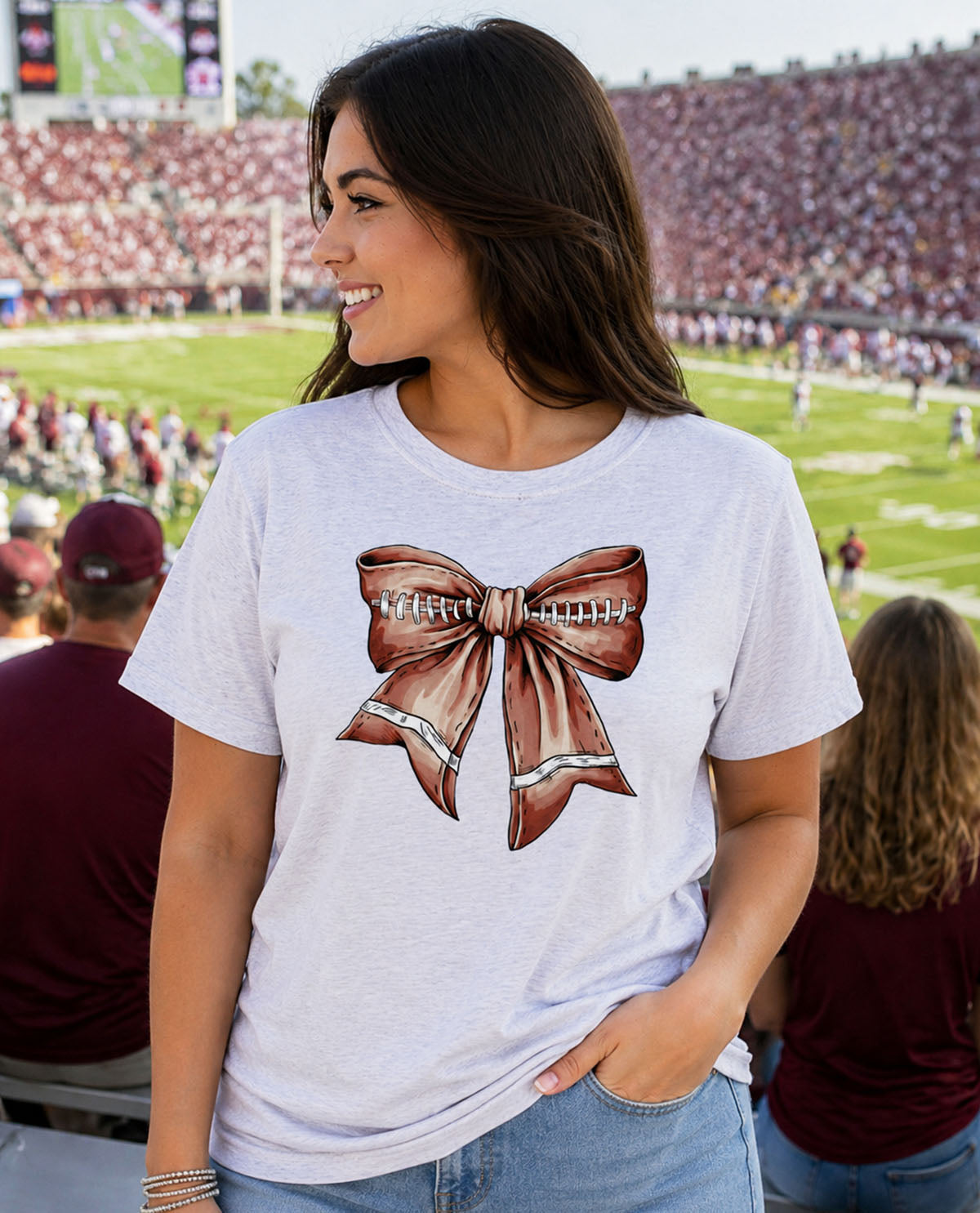 Football Bow Short Sleeve Tee White