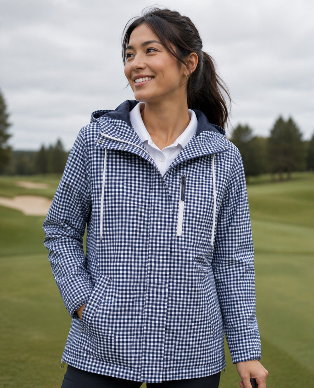 Lands End Hooded Zip Up Rain Jacket