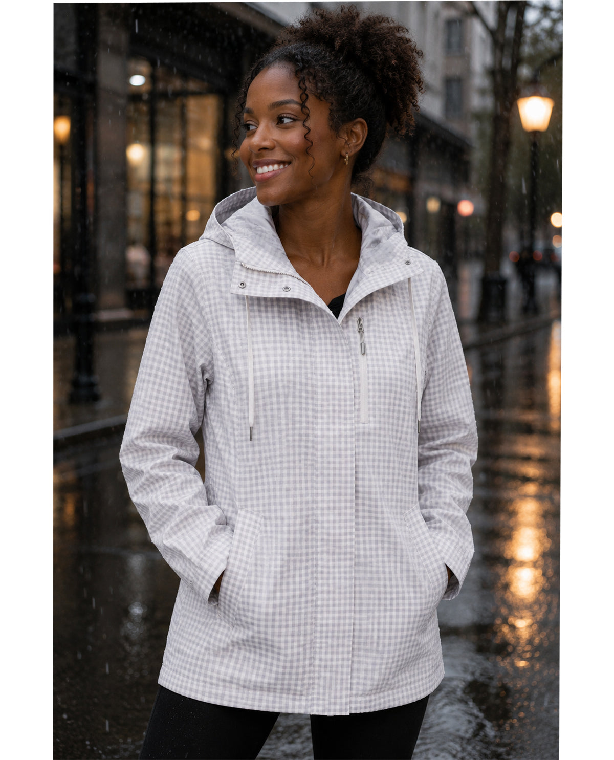 Lands End Hooded Zip Up Rain Jacket