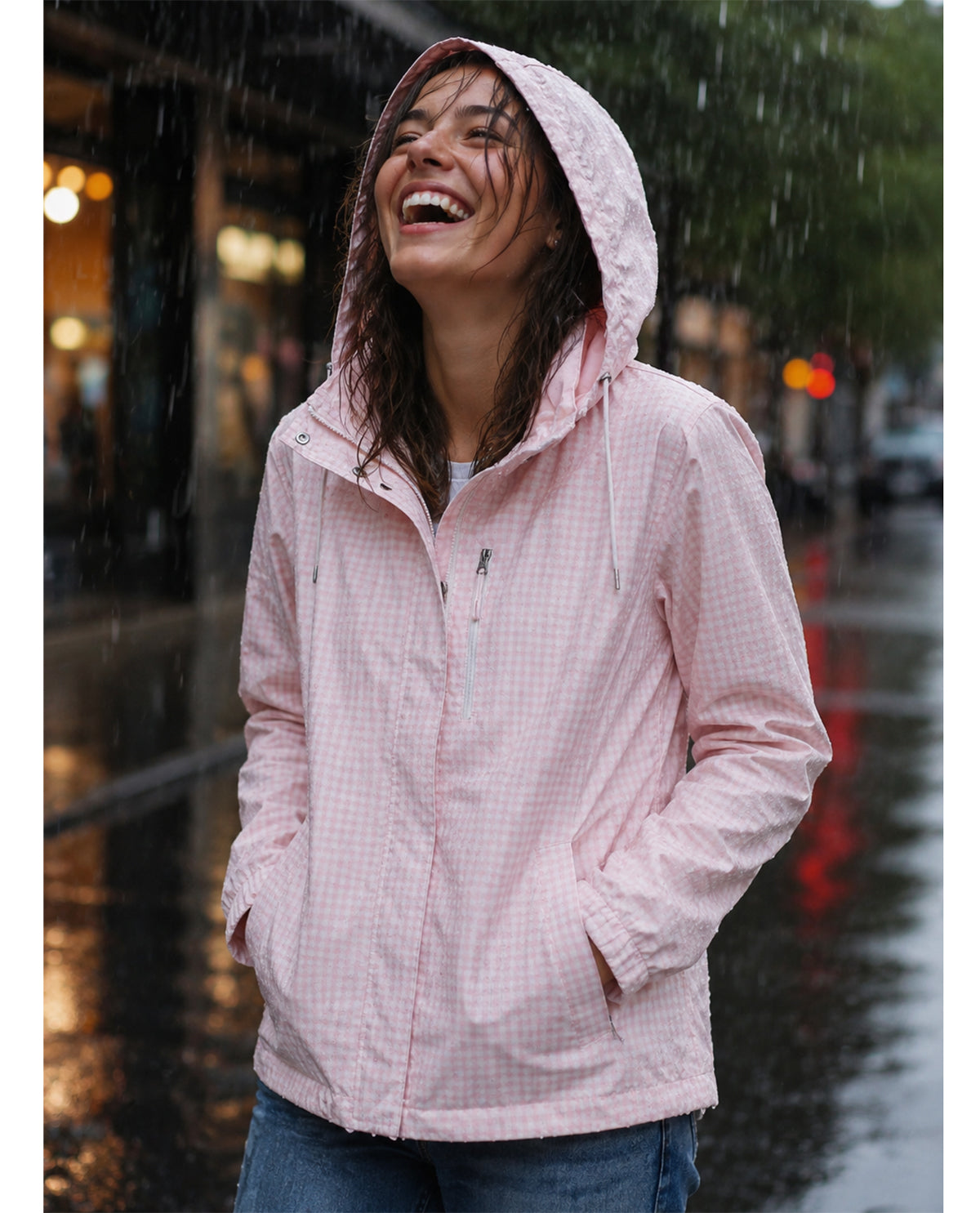 Lands End Hooded Zip Up Rain Jacket