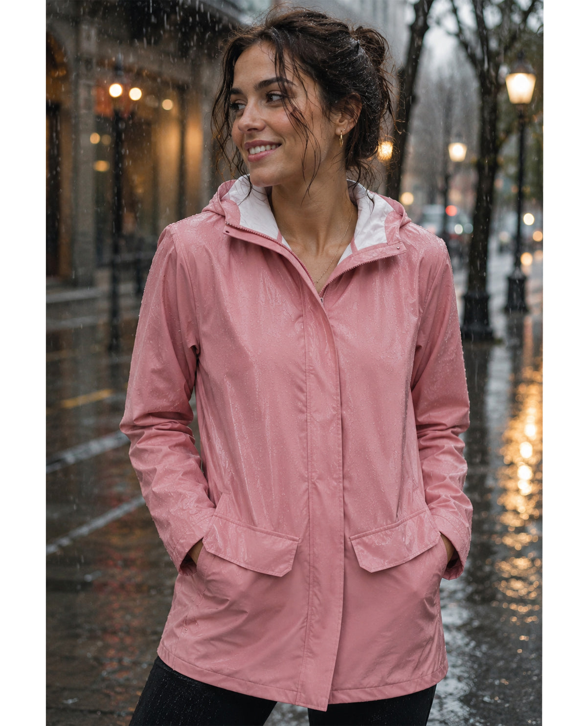 Lands End Zip Up Hooded Urban Slicker Jacket