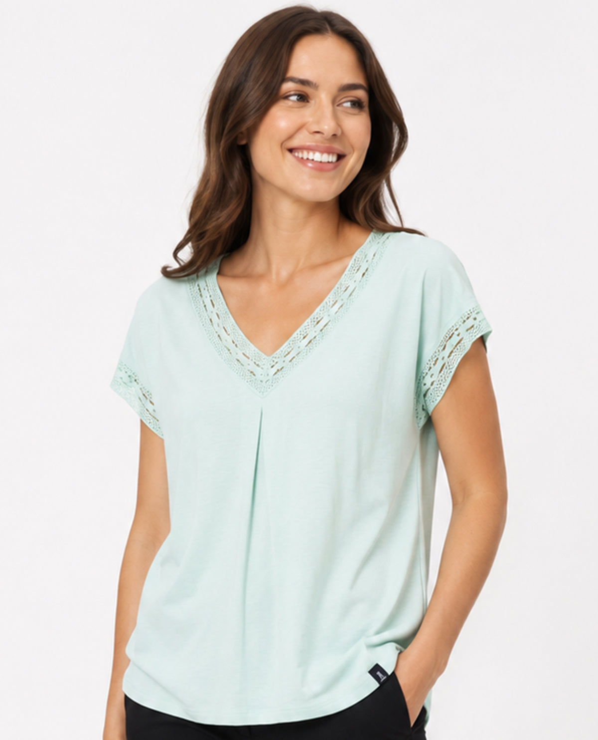 Lands End Seamed V-Neck With Trim Top