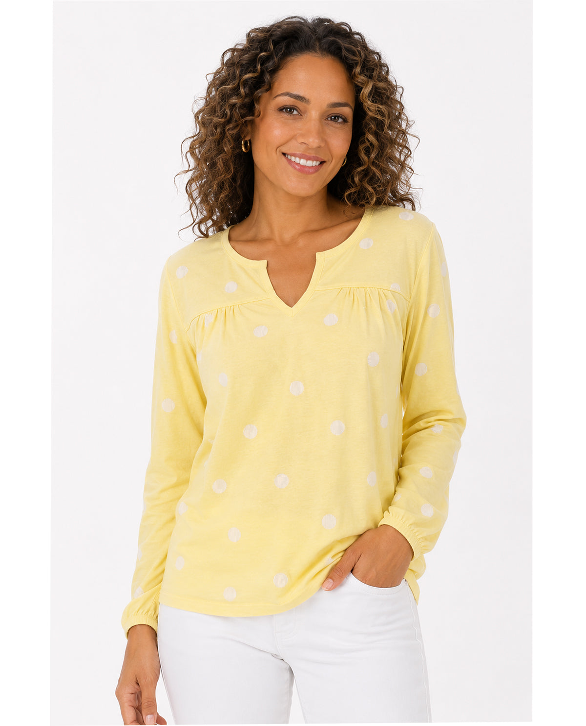 Lands End Embroidered Split Neck Top
