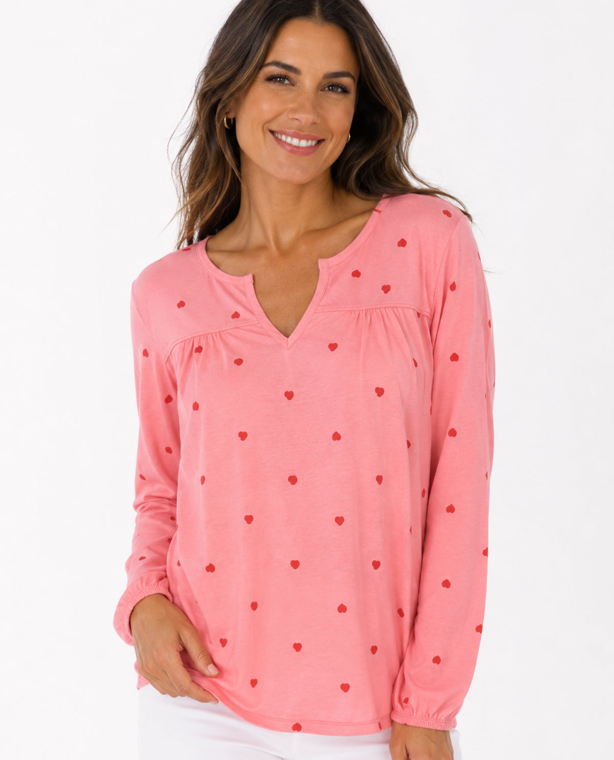 Lands End Embroidered Split Neck Top