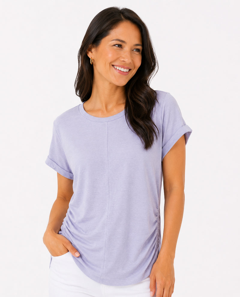 Lands End Cuffed Sleeve Top With Ruched Sides