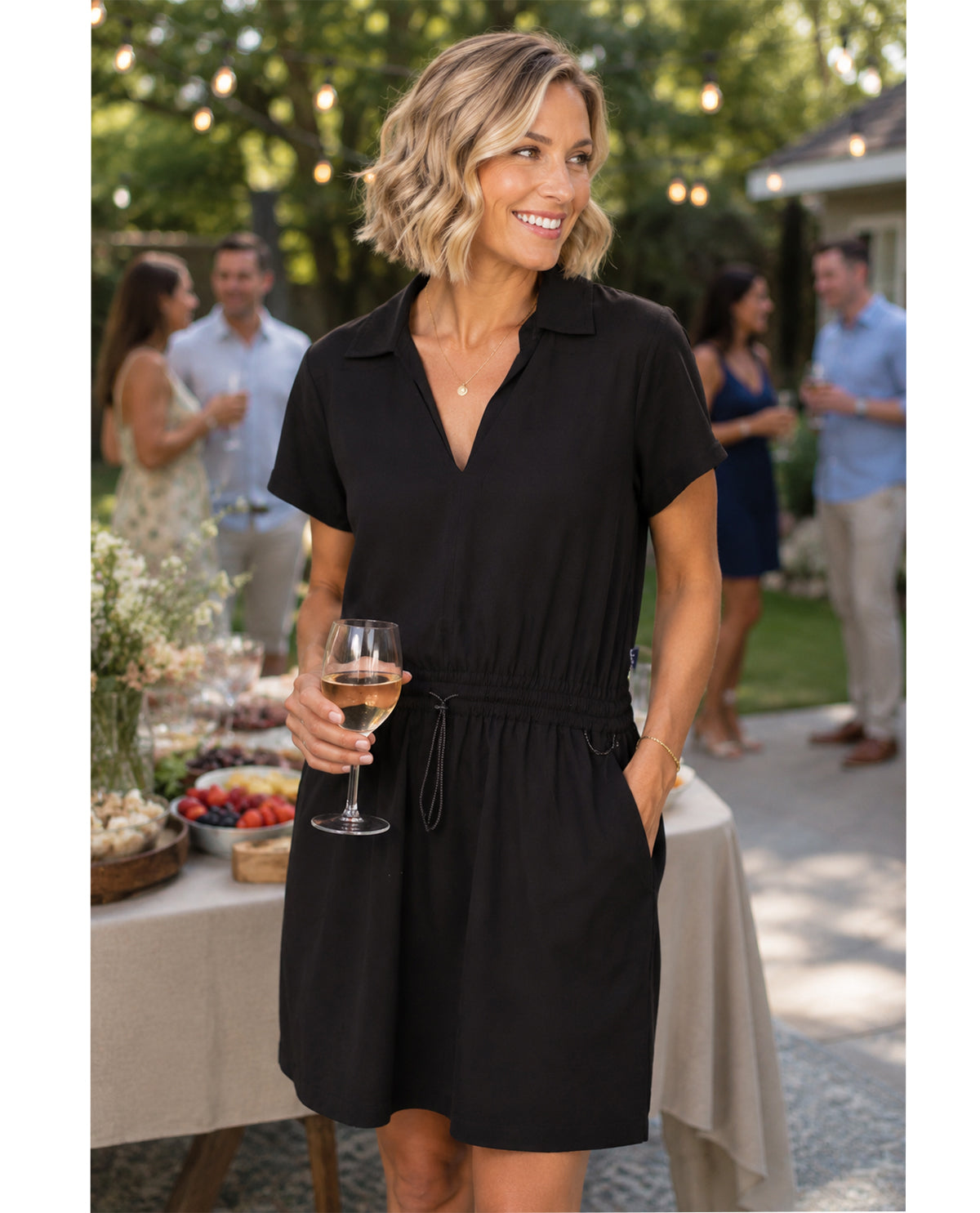 Lands End Notch Neck Dress Black