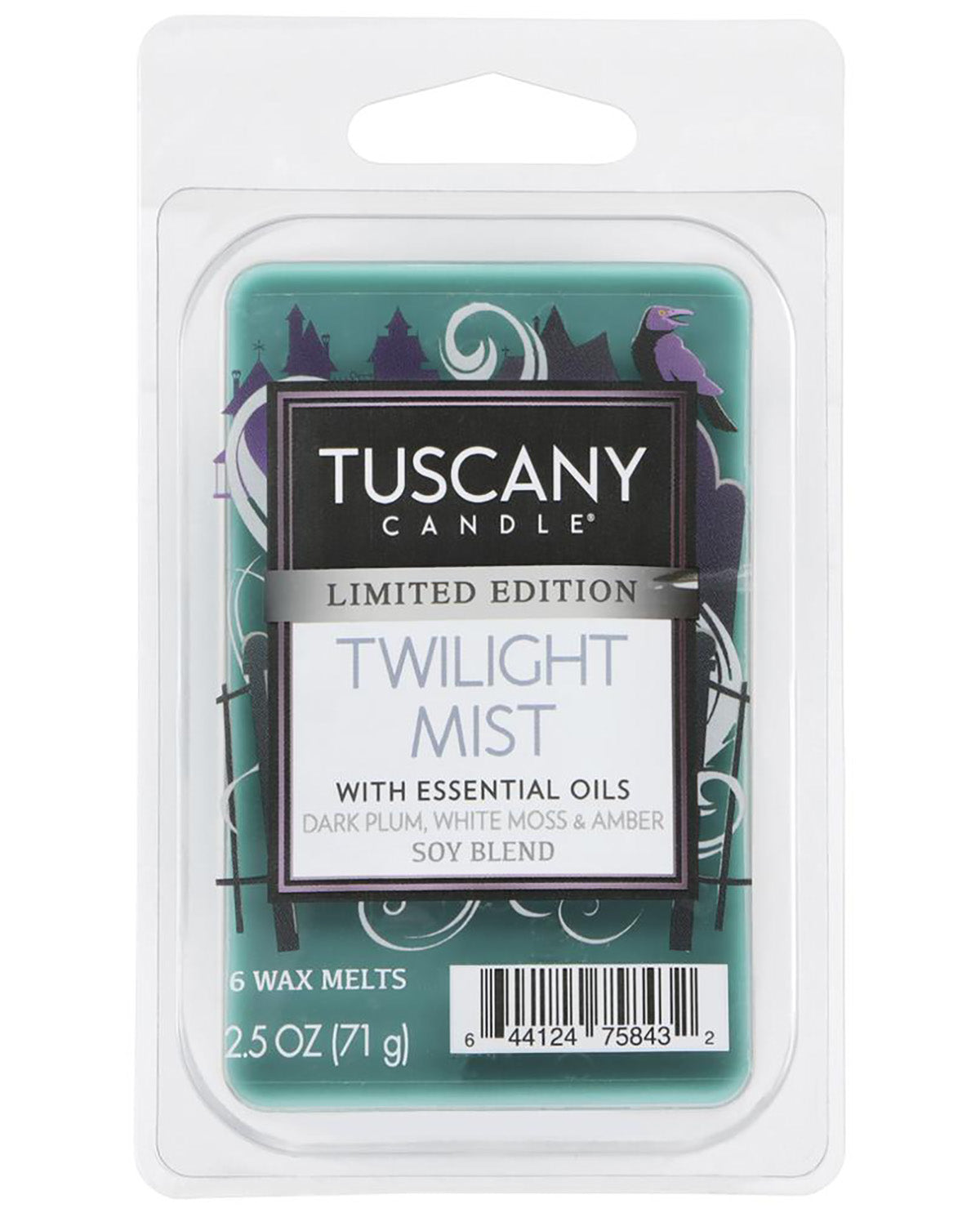 Tuscany Candle Twilight Mist limited edition soy wax melts in a 2.5 oz clear plastic clamshell package.