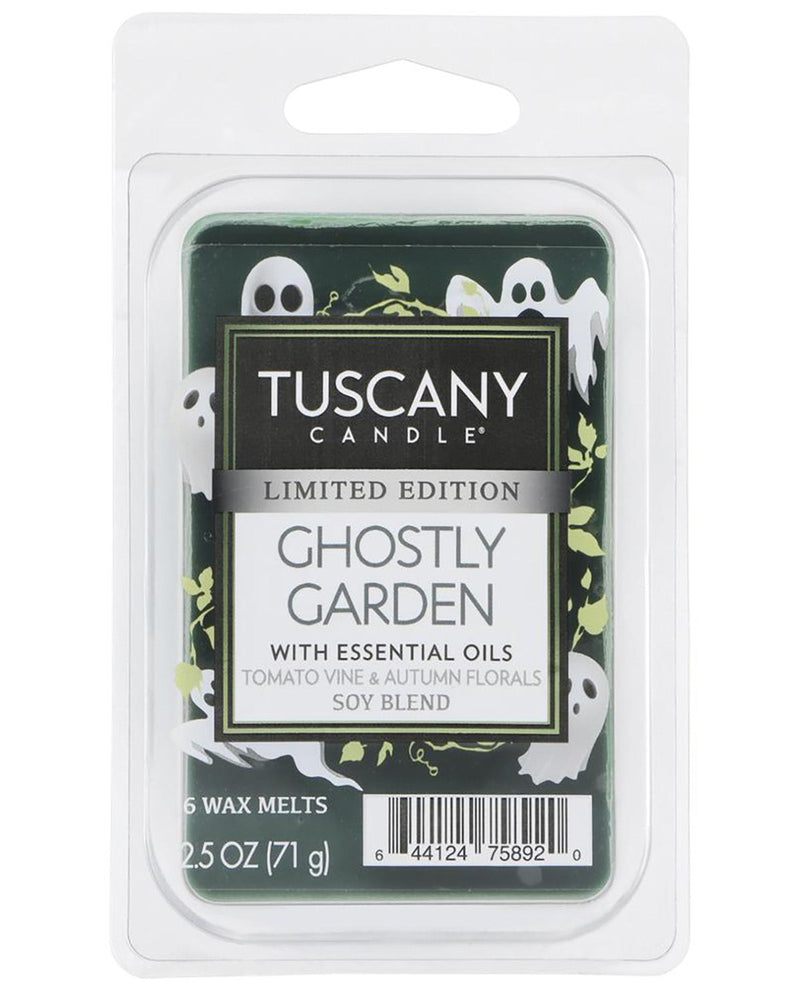 Tuscany Candle Ghostly Garden Limited Edition wax melt in a clear plastic clamshell package with a white hanging header.