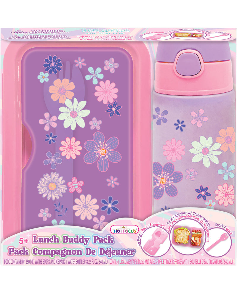Lunch box and water bottle set with floral design packaging