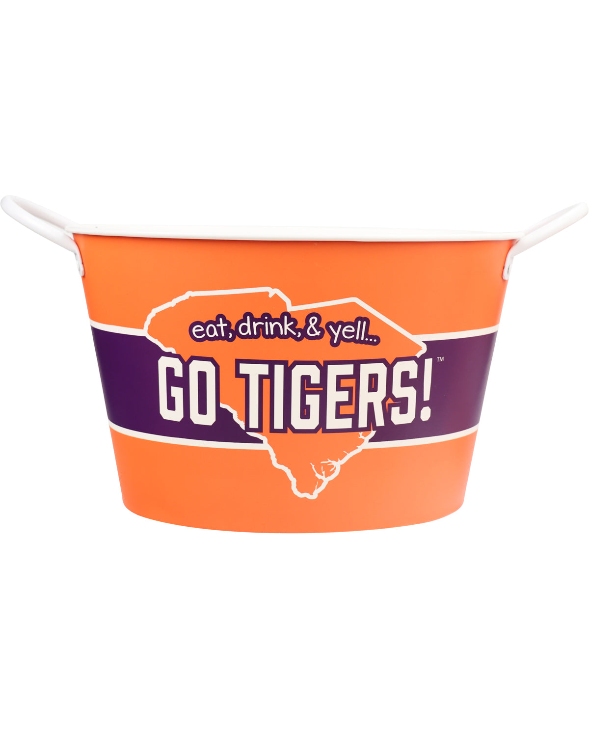Orange and purple cooler with 'GO TIGERS!' text on a white background