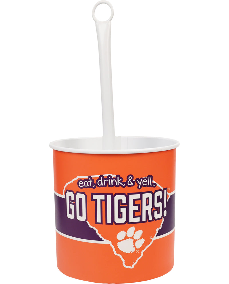 Orange cup with 'GO TIGERS!' text and a white straw on a white background