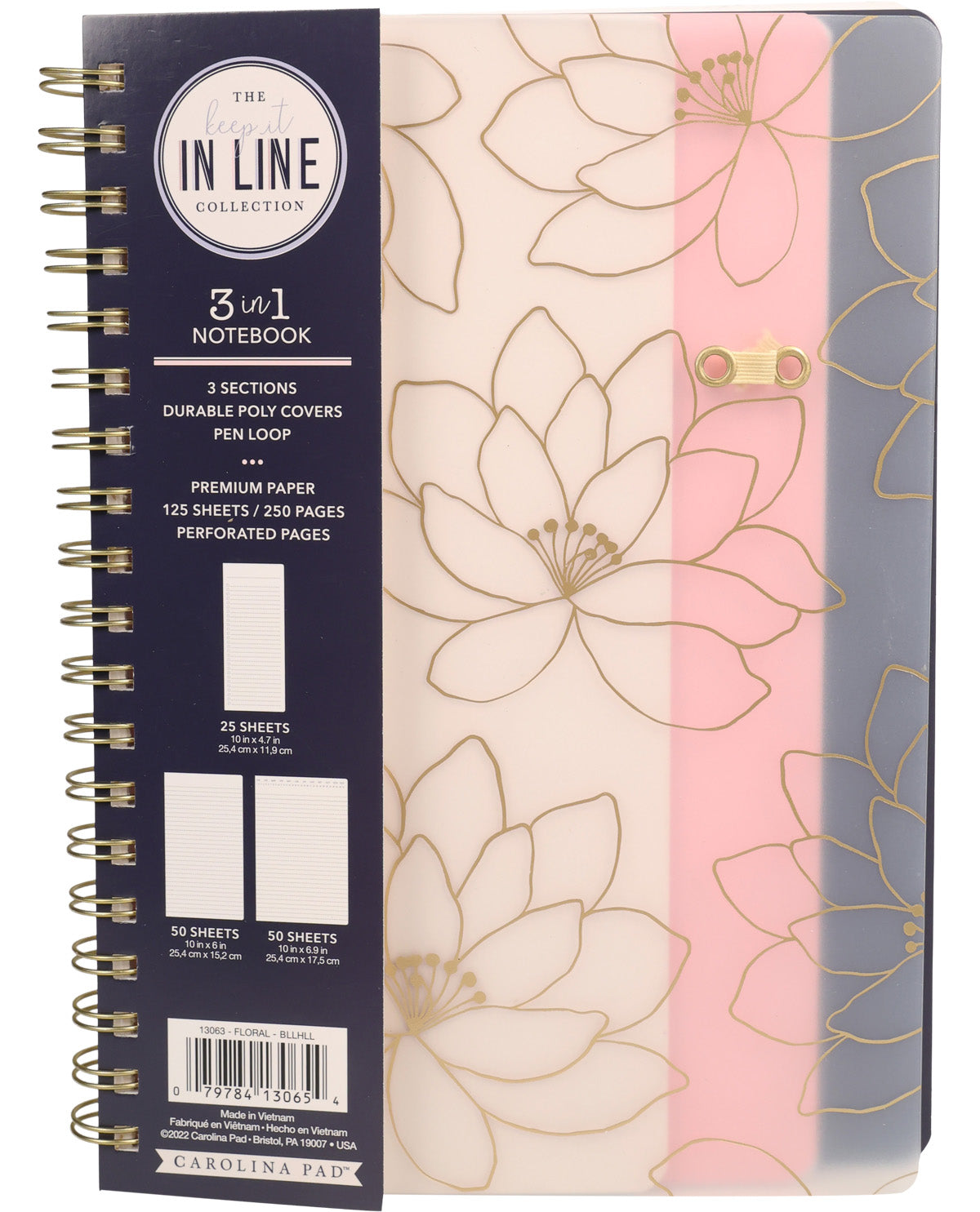 Notebook with floral design and color options on a white background