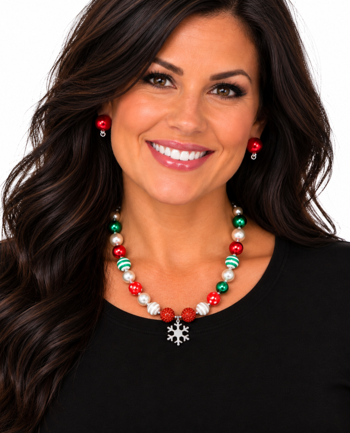 Ribbon & Bead Christmas Necklace Earring Set