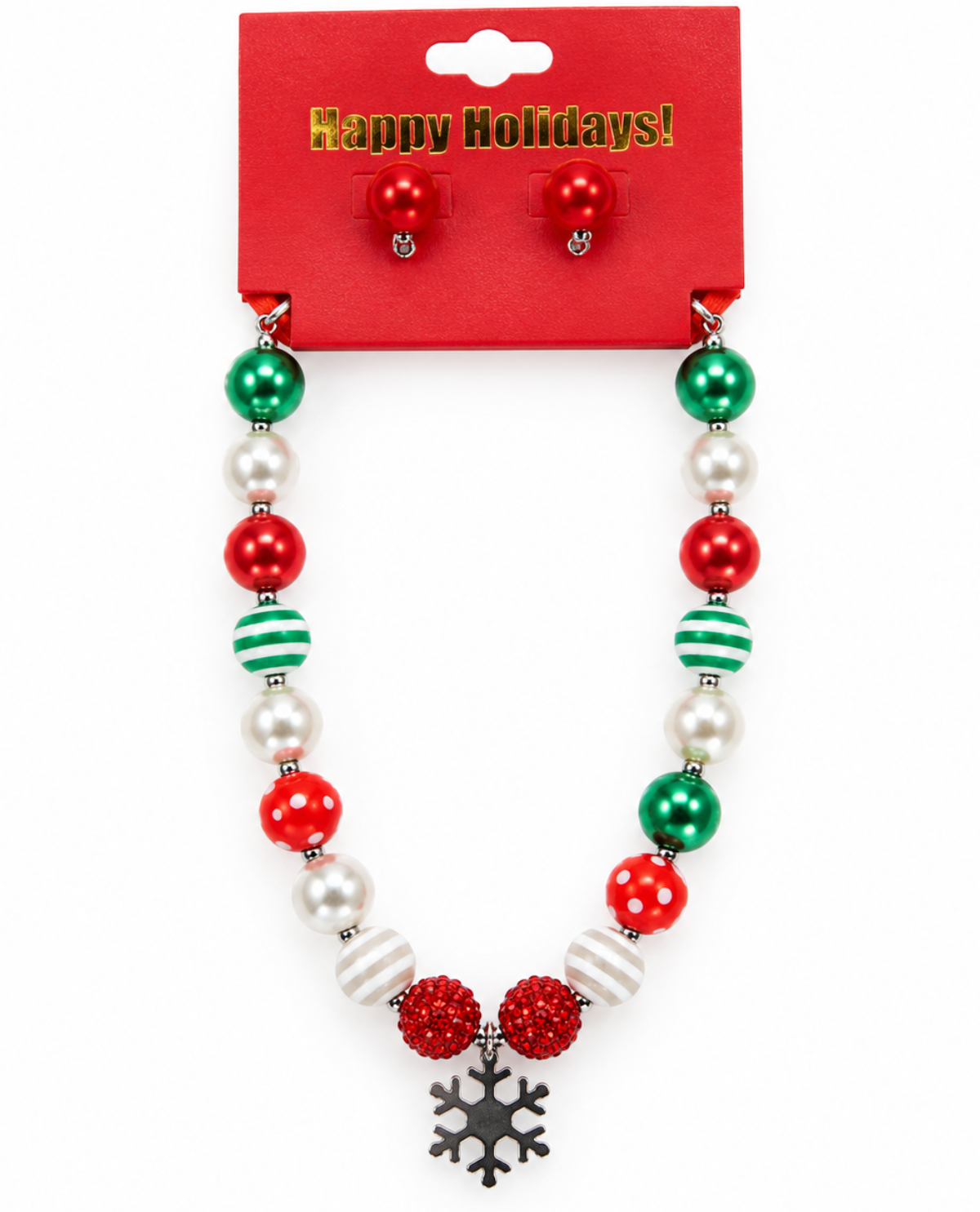 Ribbon & Bead Christmas Necklace Earring Set