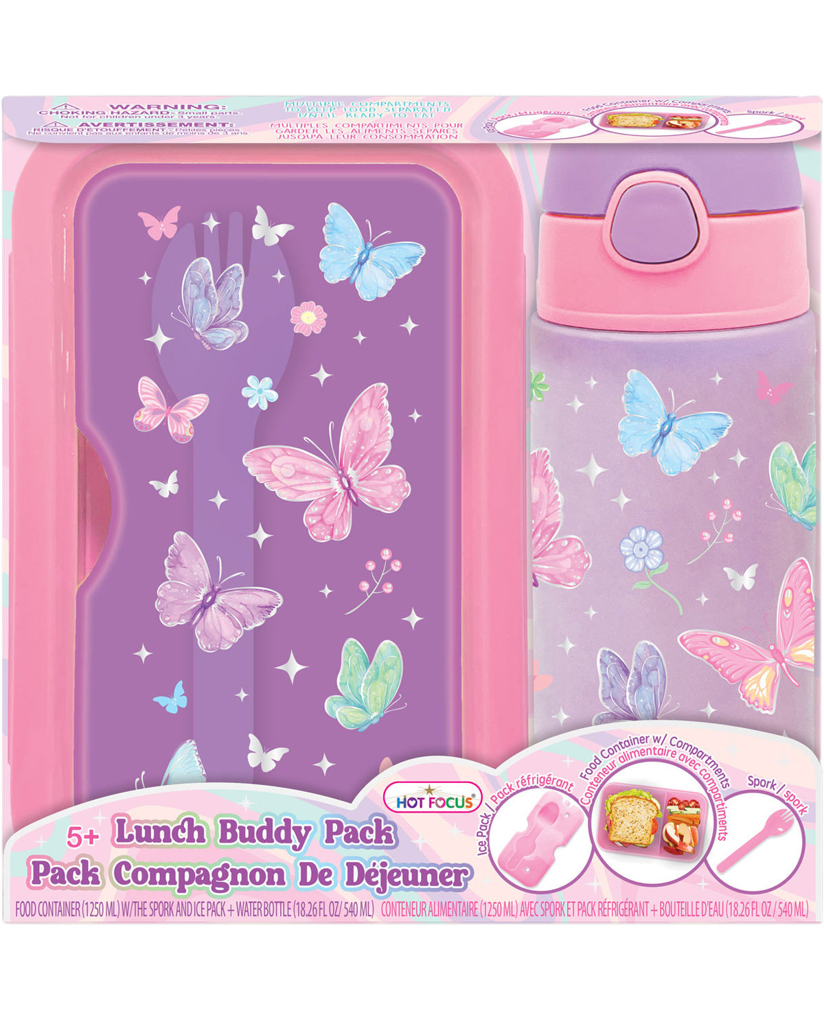 Lunch bag and container set with butterfly design packaging