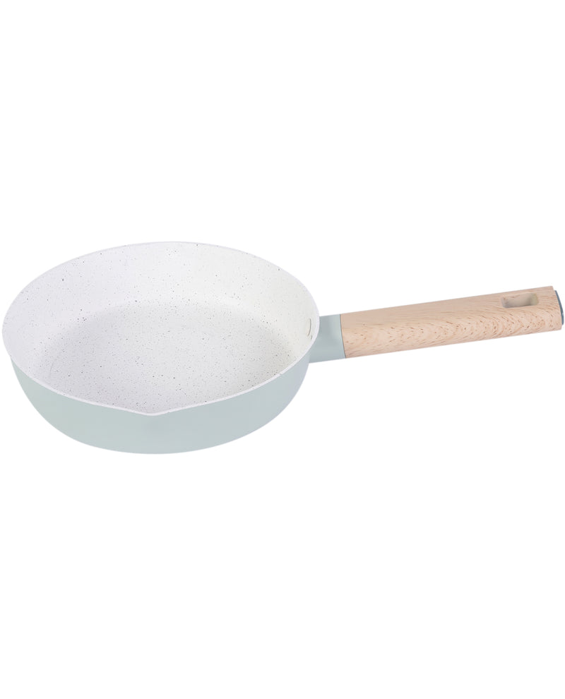 Frying pan with a wooden handle on a white background