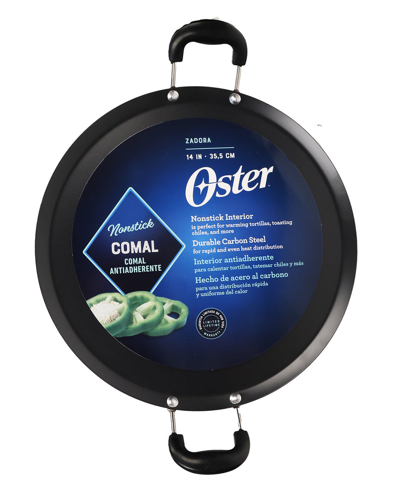 Oster nonstick comal with branding and product details on a white background